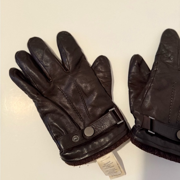 Men's Brown Leather Gloves fuzzy lining size 10 - Picture 2 of 7